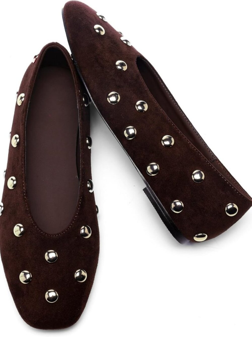 Chic Studded Suede Ballet Flats for Women - Square Toe Slip-On Comfort Shoes